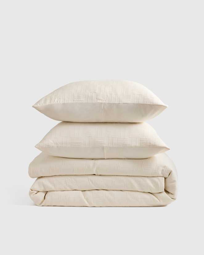 Undyed Checkered Matelasse Duvet Cover Set