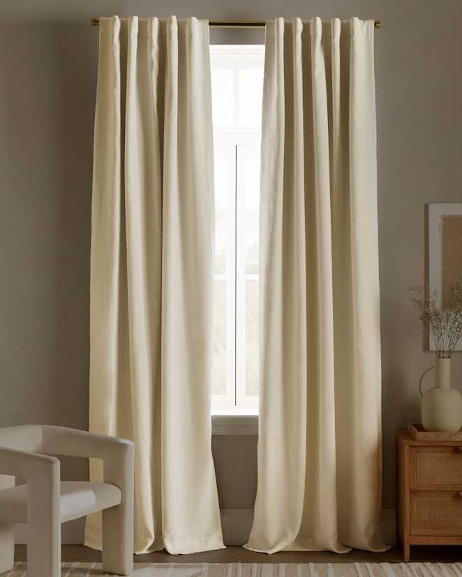 Ivory European Linen True Blackout Curtain - Single Panel
