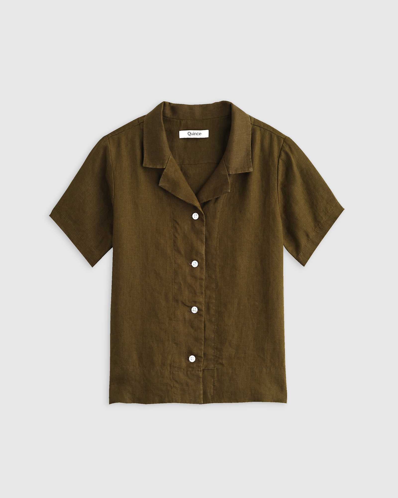 martini-olive 100% European Linen Short Sleeve Camp Shirt