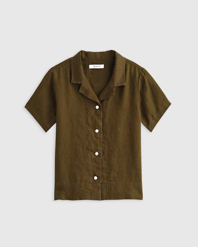 Martini Olive 100% European Linen Short Sleeve Camp Shirt