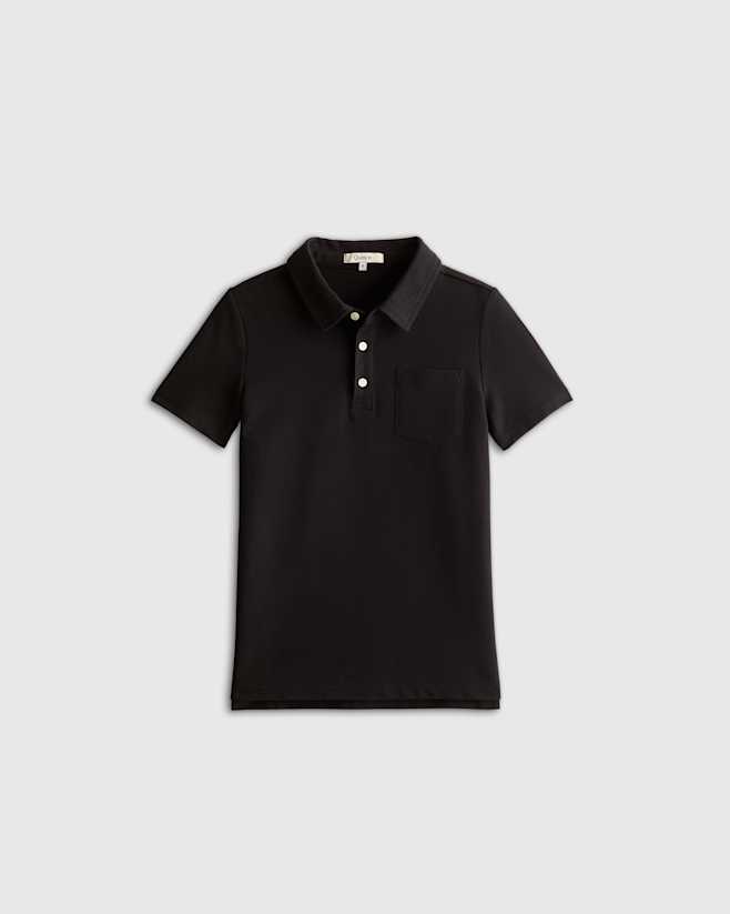 Black Organic Cotton Short Sleeve Pique Polo