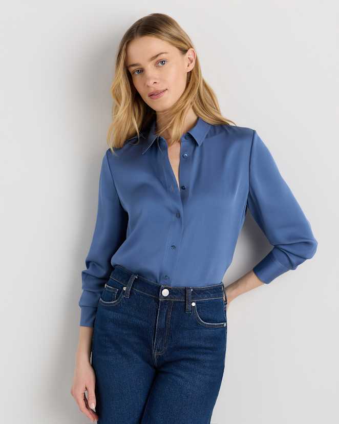 Moonstone Blue Washable Stretch Silk Blouse
