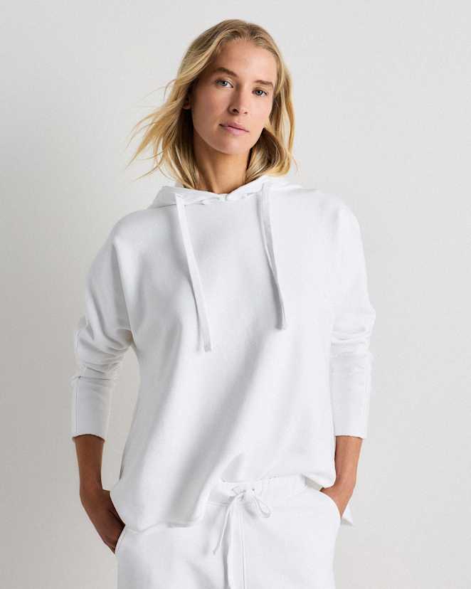 Classic White Pull à capuche en jersey bouclette biologique