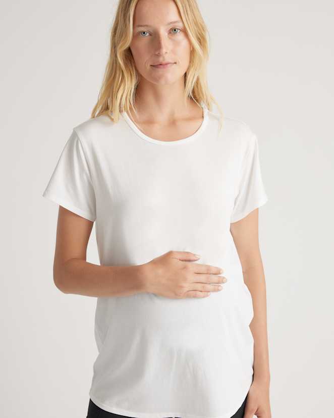W--145-WLHG 5008 White/Light Heather Grey Cotton Modal Maternity Crew Neck Tee (2-pack)