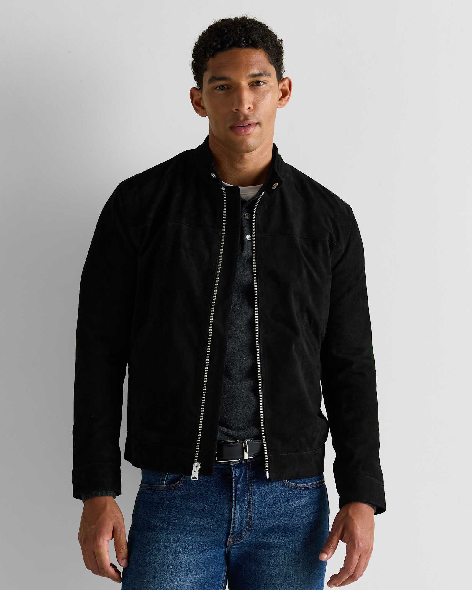 True Black Blouson motard Café Racer 100 % suède
