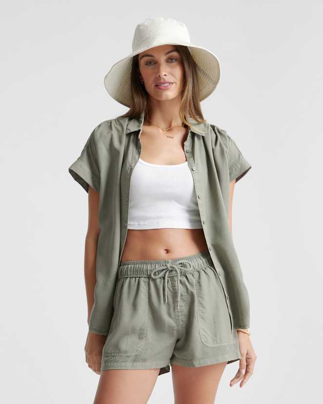 Olive Vintage Wash Tencel Camp Shirt