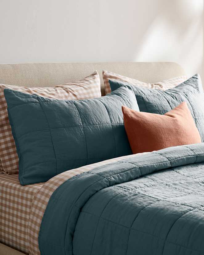 Ocean Lightweight European Linen Box Quilted Sham Set