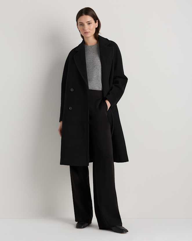 Black Wool Cashmere Double-Breasted Slouch Coat