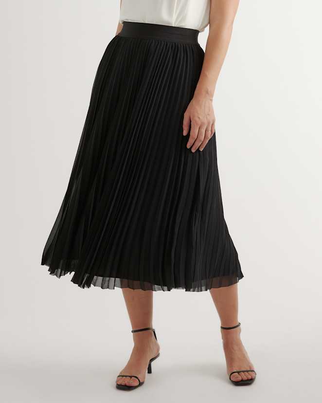 Black Chiffon Pleated Midi Skirt