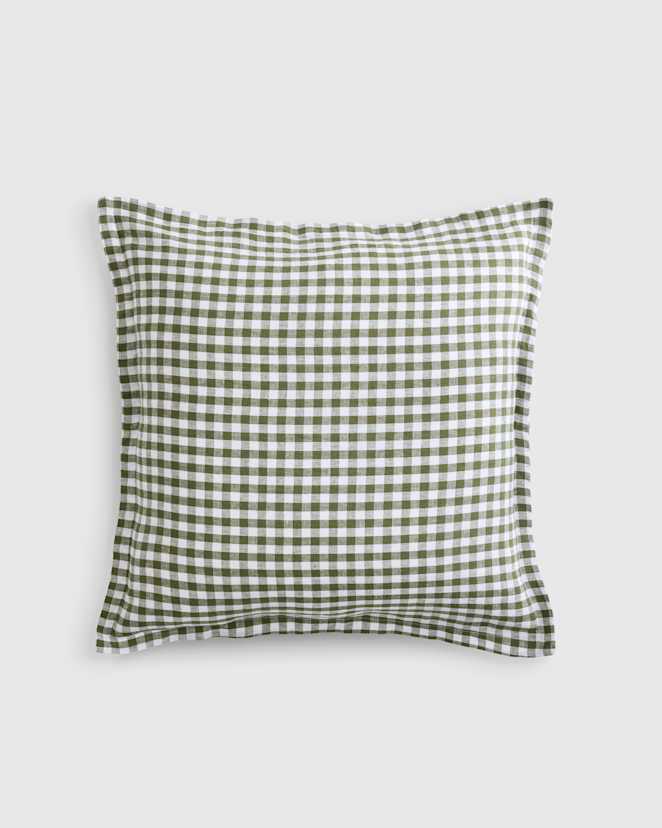 Olive European Linen Gingham Euro Sham
