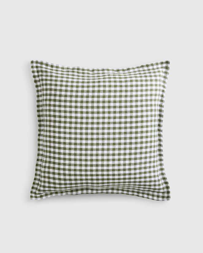 Olive European Linen Gingham Euro Sham