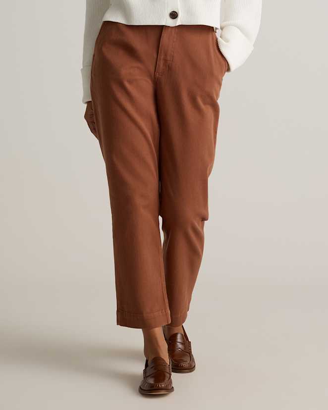 Rust Organic Stretch Cotton Twill Straight Leg Cropped Pants