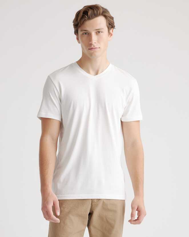 White Men's Cotton Modal V-Neck Tee