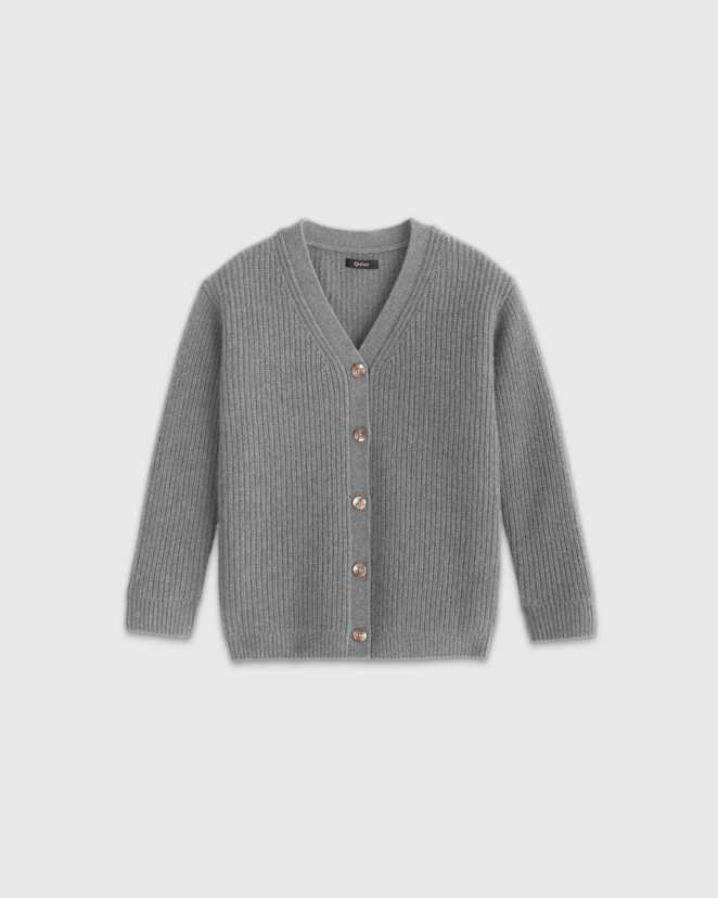 Heather Grey Washable Cashmere Oversized Fisherman Cardigan