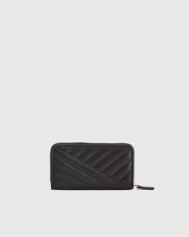 Black Italian Leather Quilted Continental Wallet