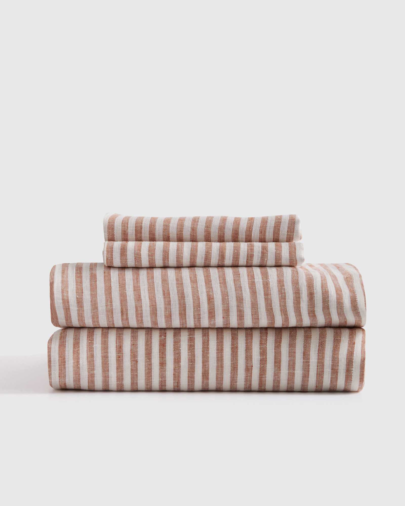 terracotta/white-stripe European Linen Stripe Sheet Set
