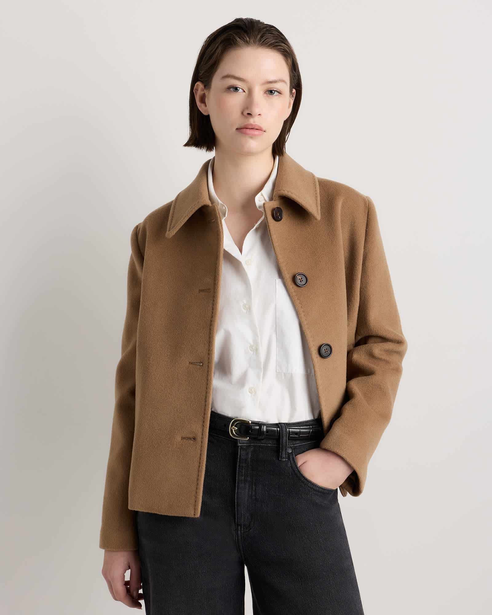 Mocha Brown Wool Cashmere Short Coat
