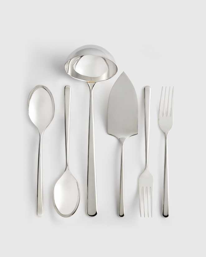 Polished Stainless Steel Ensemble d'ustensiles de service minimaliste Gia, 6 pièces