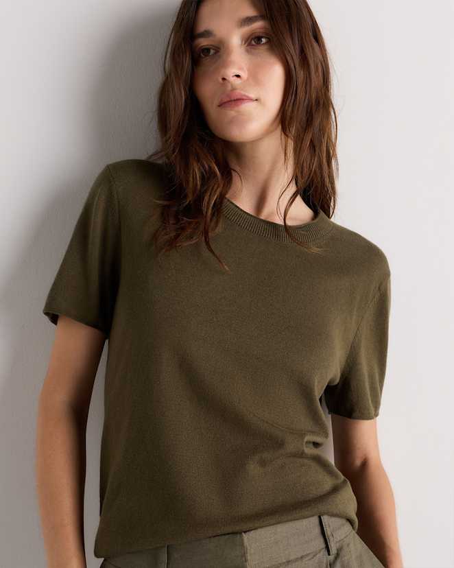 Olive Lightweight Cotton Cashmere Relaxed Sweater Tee