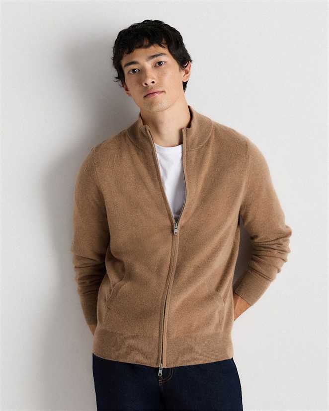 Teak Mongolian Cashmere Full Zip Sweater