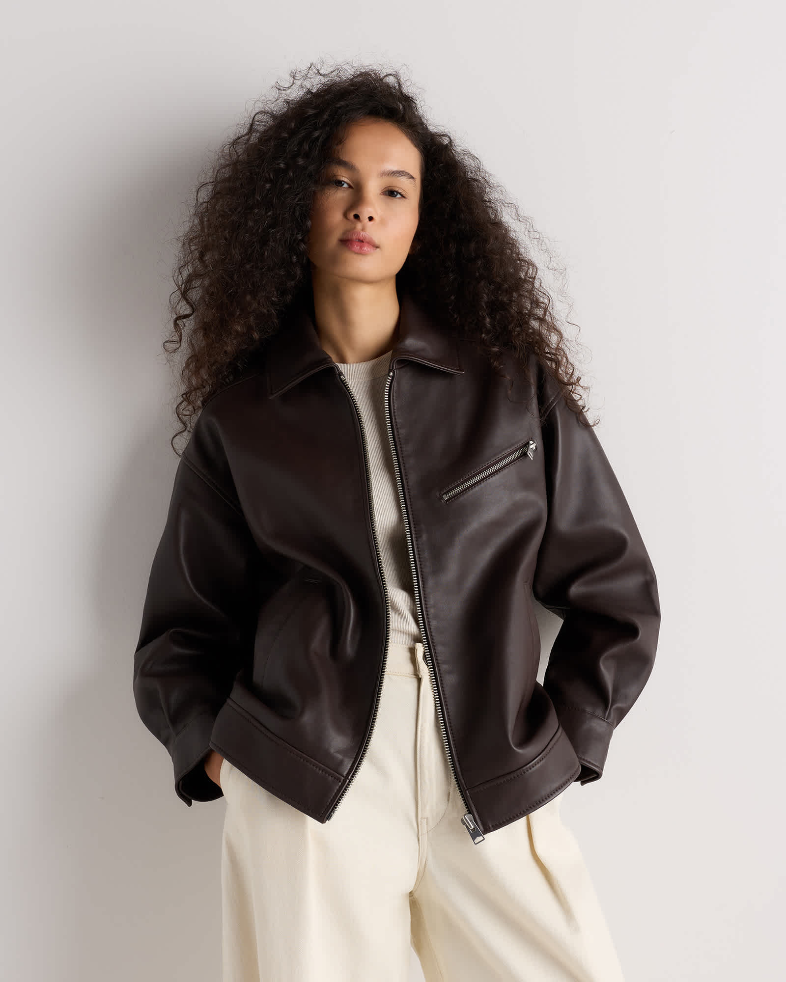 Rich Brown 100% Leather Oversized Bomber Jacket