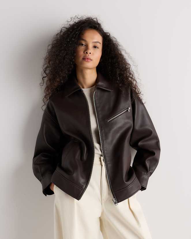 Rich Brown 100% Leather Oversized Bomber Jacket