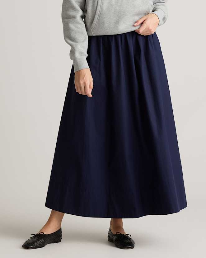 Navy 100% Organic Cotton Poplin A-line Maxi Skirt