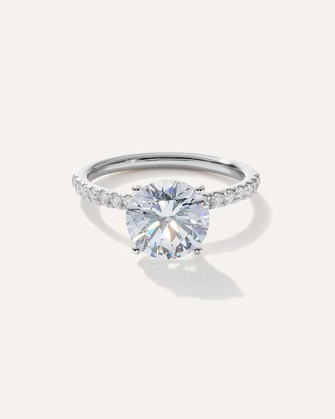 White Gold Lab Grown Diamond Round Petite Pave Engagement Ring - 3ct