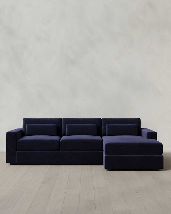 Midnight Ashford Deep Seat Chaise Sectional in Performance Velvet