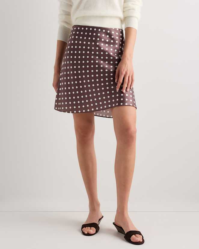 Mocha Midi Dot 100% Washable Silk Mini Skirt