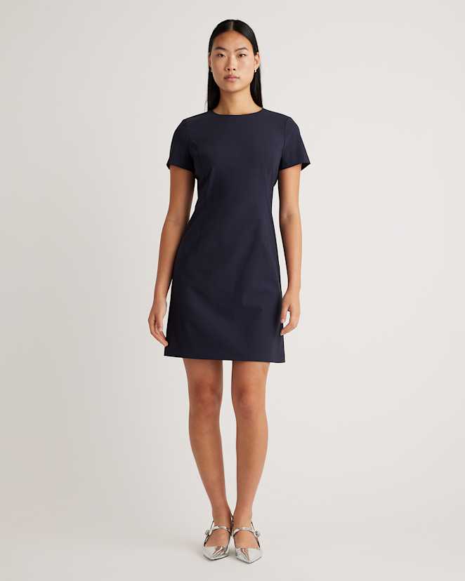 Navy Italian Wool Short Sleeve Dress