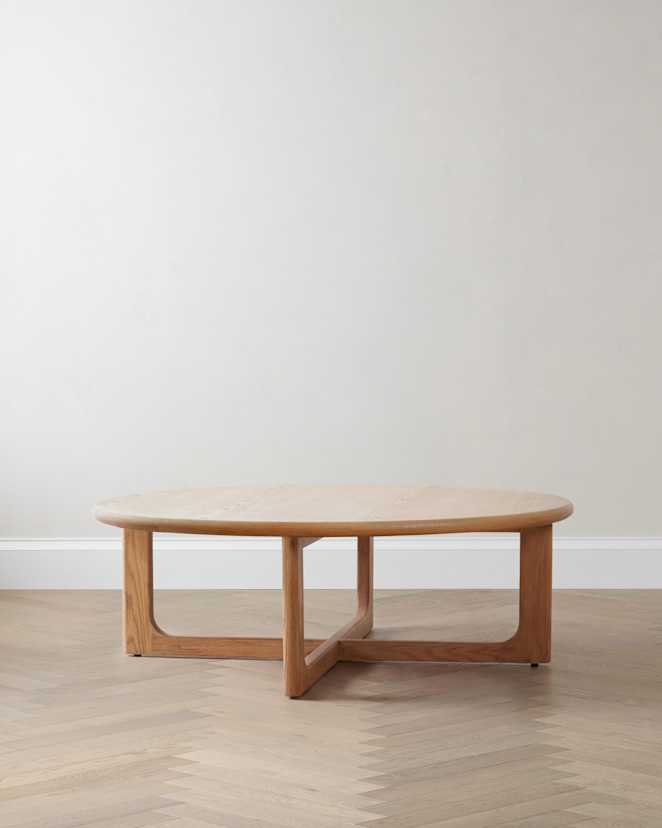 Natural Solid Oak Round X-Base Coffee Table