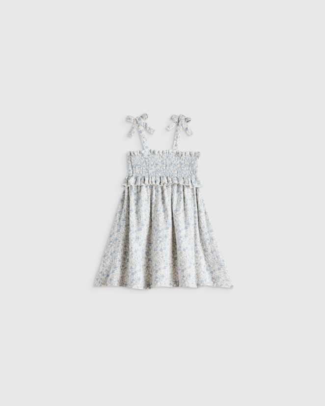 Blue Sweetpea Floral Girls Sleeveless Smocked Organic Cotton Gauze Dress
