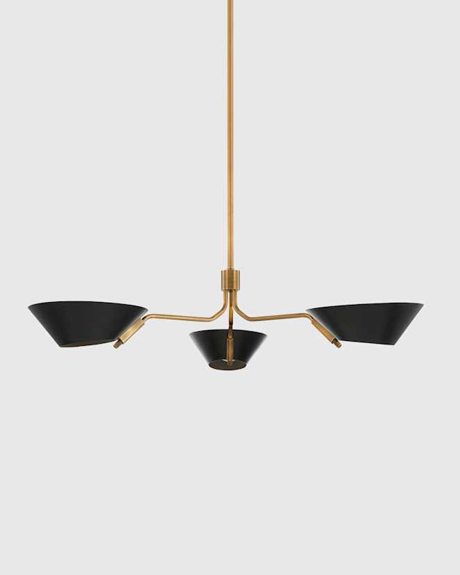 Black Mid-Century Armed Iron Chandelier