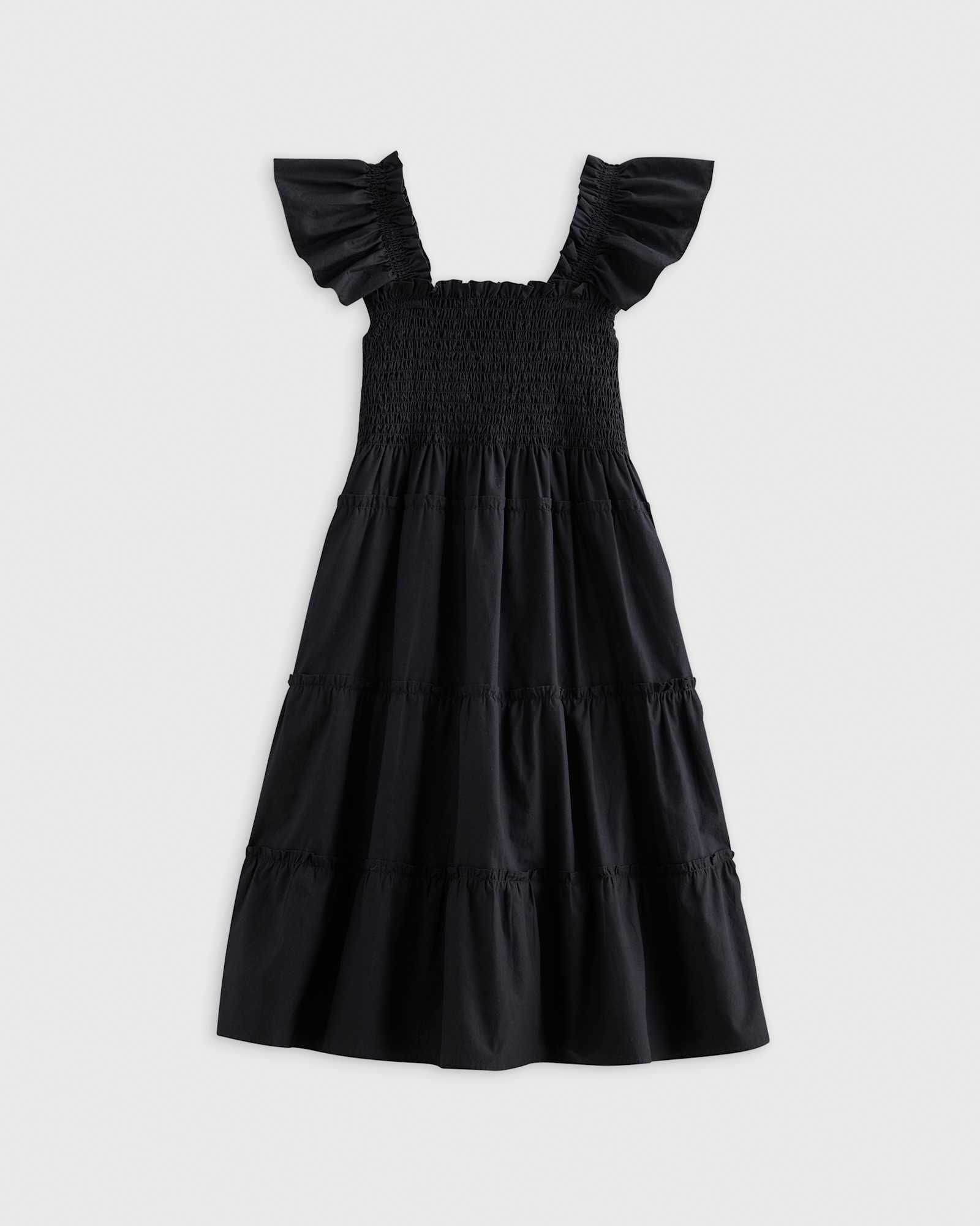 black 100% Organic Cotton Poplin Smocked Dress