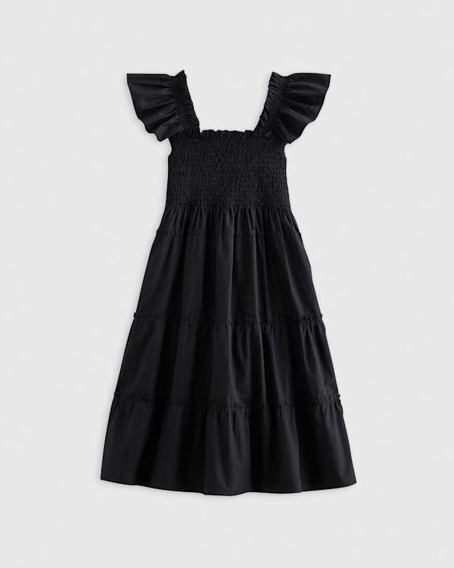 Black 100% Organic Cotton Poplin Smocked Dress