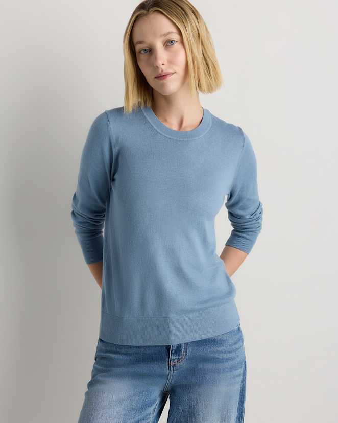Mountain Spring Blue Lightweight Cotton Cashmere Crew Sweater