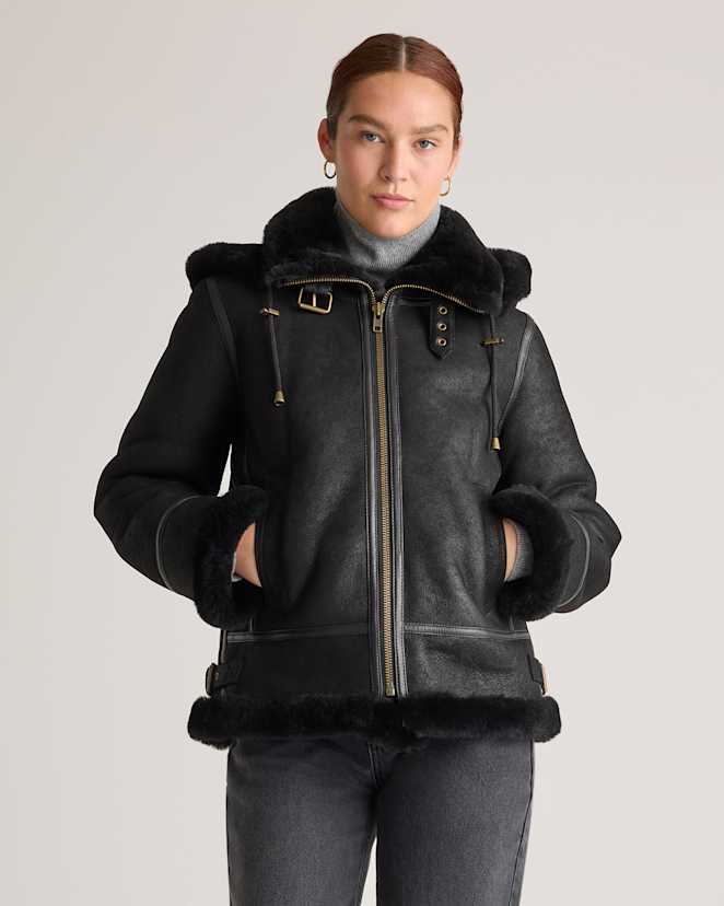 Black 100% Shearling Cold Weather Bomber Jacket