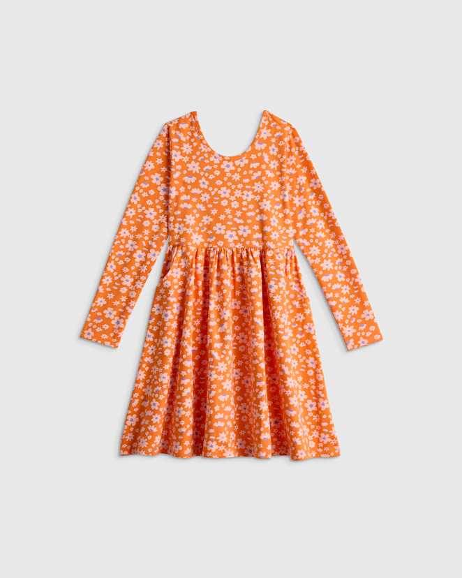 Orange Blossoms Organic Cotton Long Sleeve Skater Dress