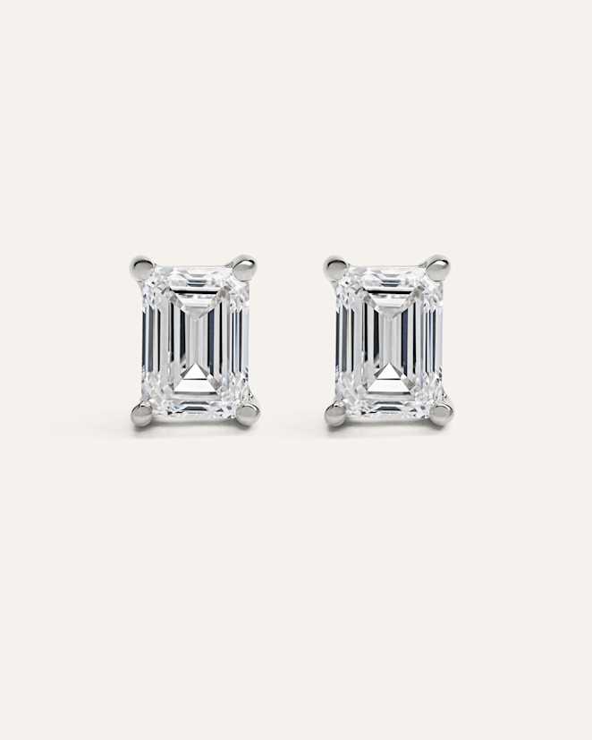 White Gold 14K Gold Lab Grown Diamond Statement Emerald Studs - 8ctw
