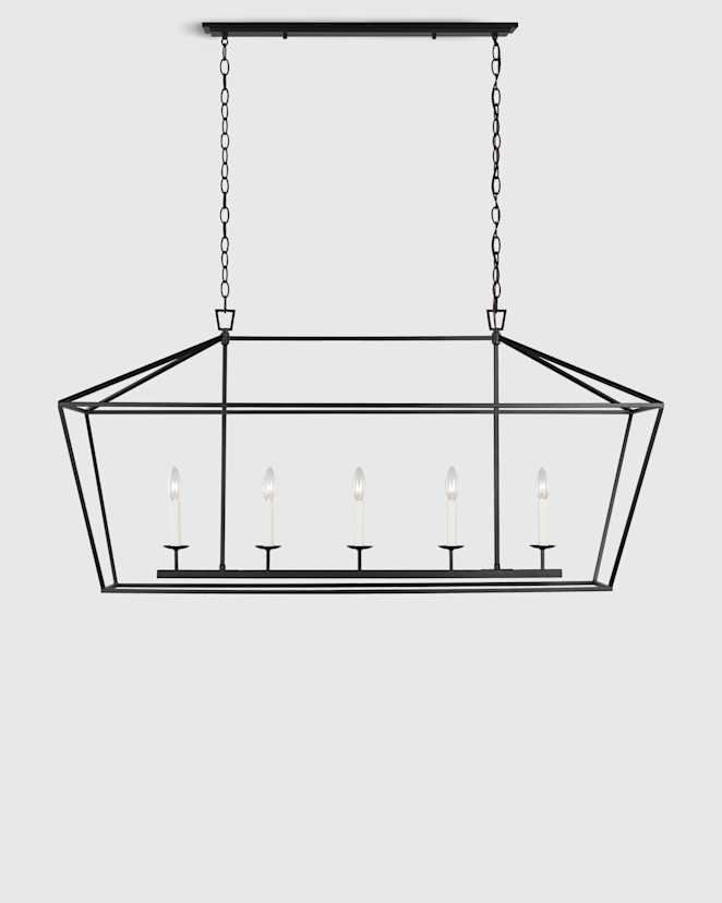 Black Traditional Steel Linear Lantern Chandelier