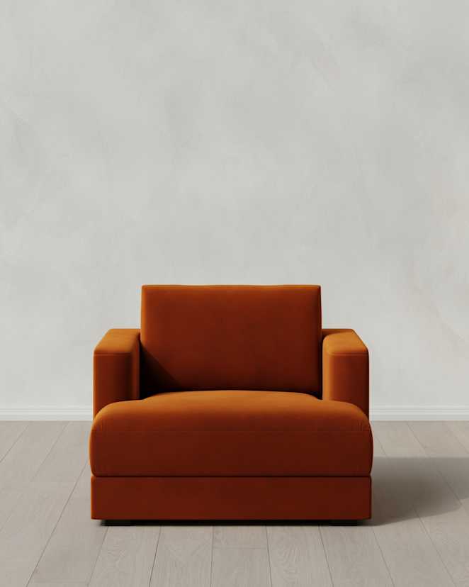 Rust Sierra Curved Arm Accent Chair in Performance Velvet