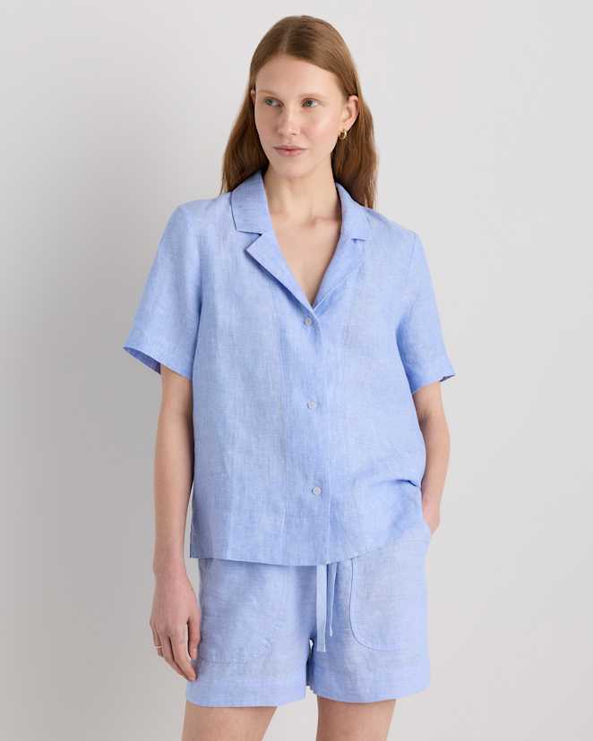 French Blue 100% European Linen Short Sleeve Shirt