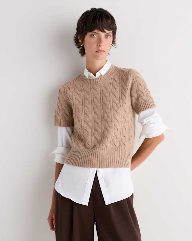 Oatmeal Mongolian Cashmere Shrunken Cable Tee