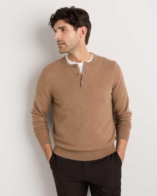 Teak Pull Henley en cachemire de Mongolie