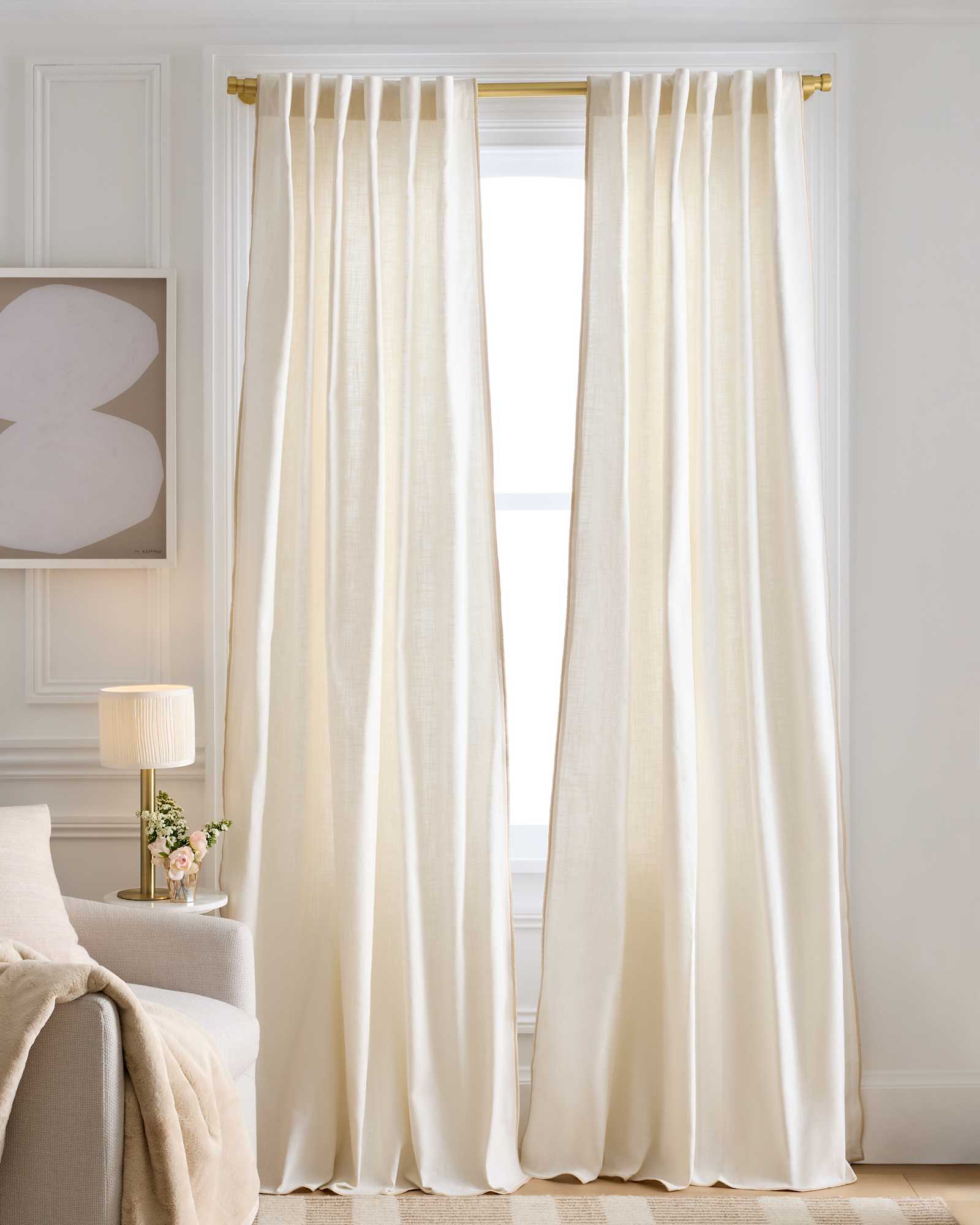 Ivory/Oatmeal Piping Rideau en coton à bord passepoilé - panneau unique