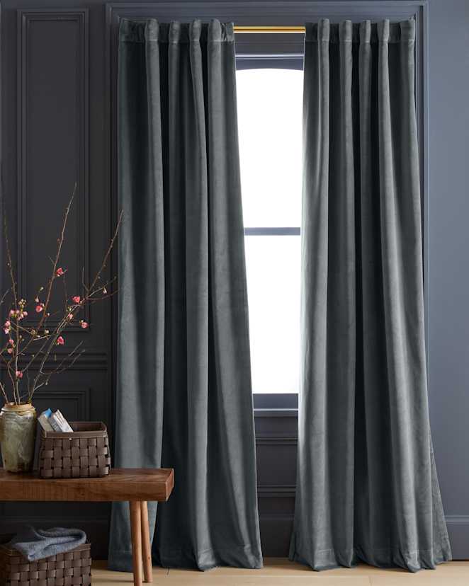 Slate Cotton Velvet Room Darkening Curtain