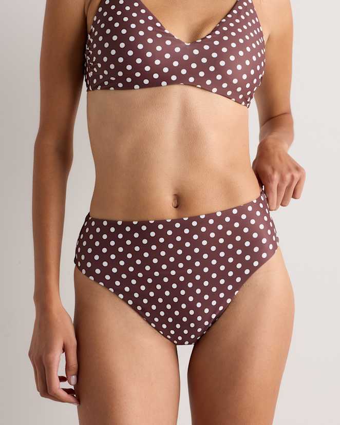 Mocha Midi Dot Italian High-Rise High-Leg Bikini Bottom