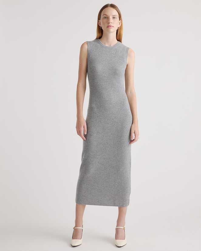 Heather Grey Mongolian Spring Cashmere Sleeveless Midi Sweater Dress