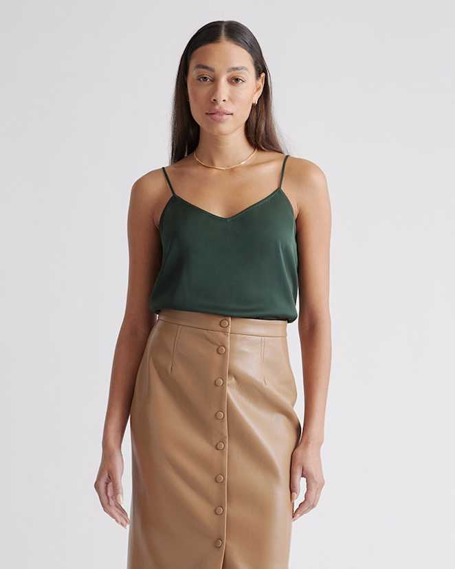Forest Green Washable Stretch Silk V-Neck Cami